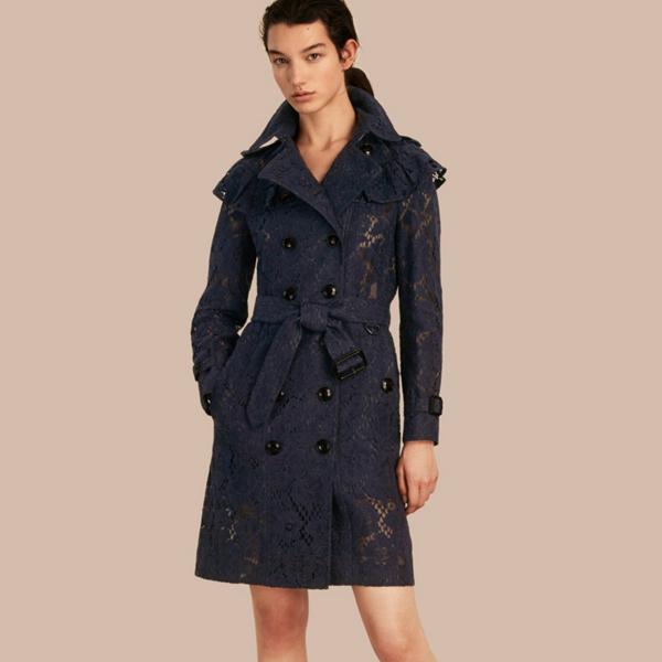 Burberry Ruffle Detail Macram Lace Trench Coat
