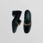 Burberry Burberry Link Detail Velvet Block-heel Loafers, Size: 39, Green