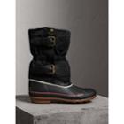 Burberry Burberry Rubber Leather Blend Duck Boots, Size: 36, Black