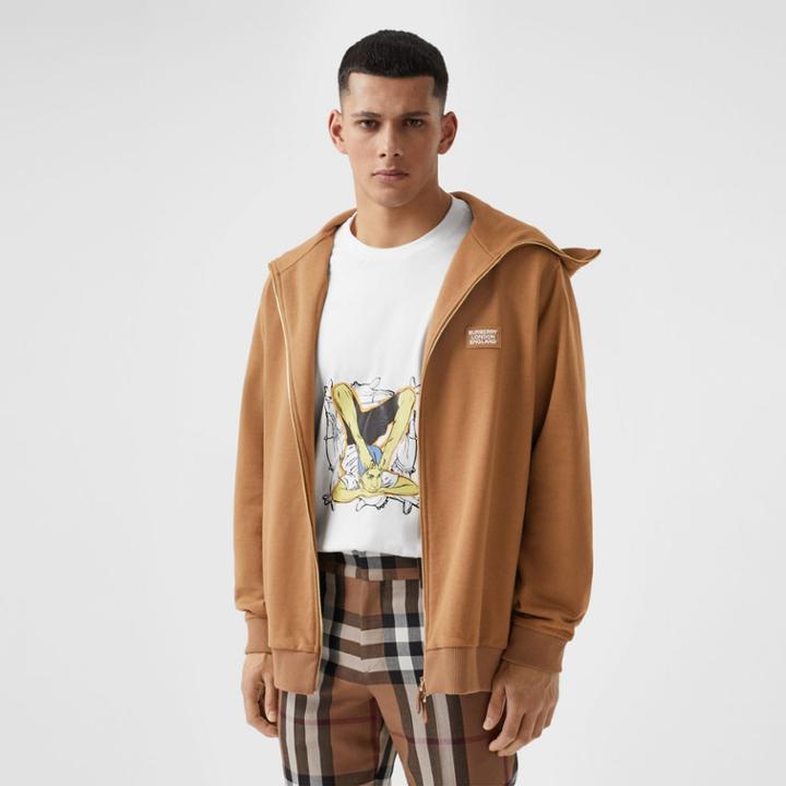 Burberry Burberry Logo Appliqu Cotton Funnel Neck Top, Size: M