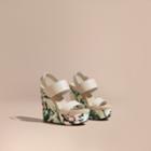 Burberry Burberry Peony Rose Print Leather Platform Wedges, Size: 40, Green