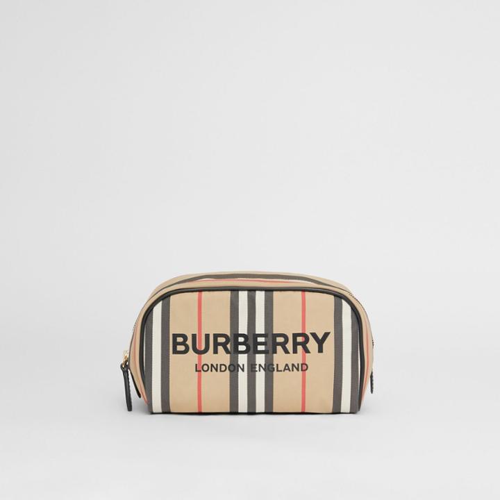 Burberry Burberry Small Icon Stripe Econyl Travel Pouch, Beige