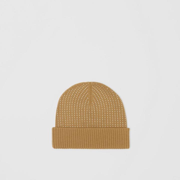 Burberry Burberry Crystal Pinstriped Merino Wool Beanie, Beige