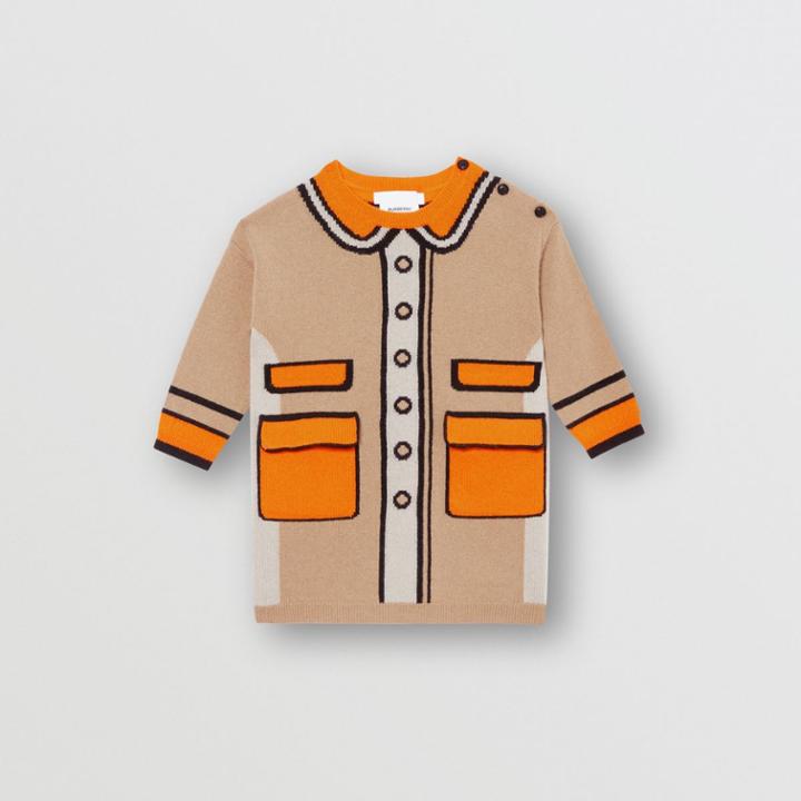 Burberry Burberry Childrens Trompe L'oeil Intarsia Cashmere Sweater Dress, Size: 2y, Beige
