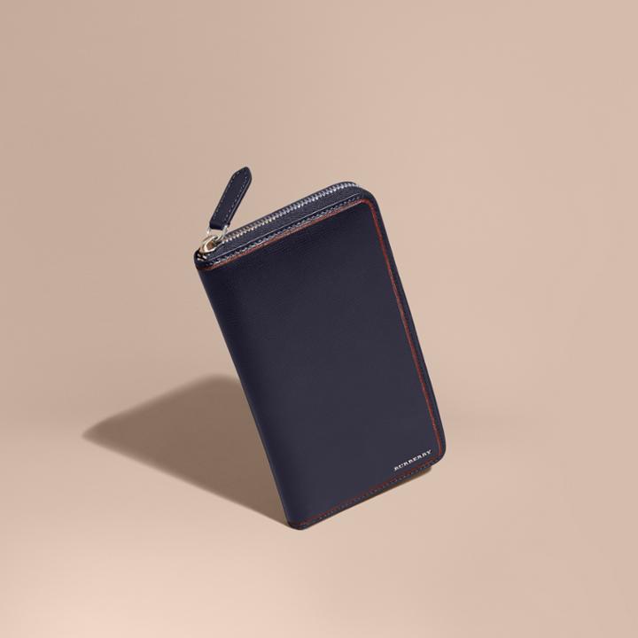 Burberry Burberry Border Detail London Leather Ziparound Wallet, Blue