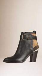 Burberry Belted Check And Leather Ankle Boots