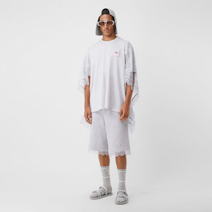 Burberry Burberry Chantilly Lace And Cotton Drawcord Shorts, Grey