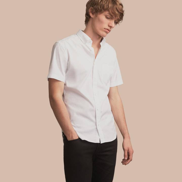Burberry Burberry Short-sleeved Stretch Cotton Poplin Shirt, Size: Xs, White