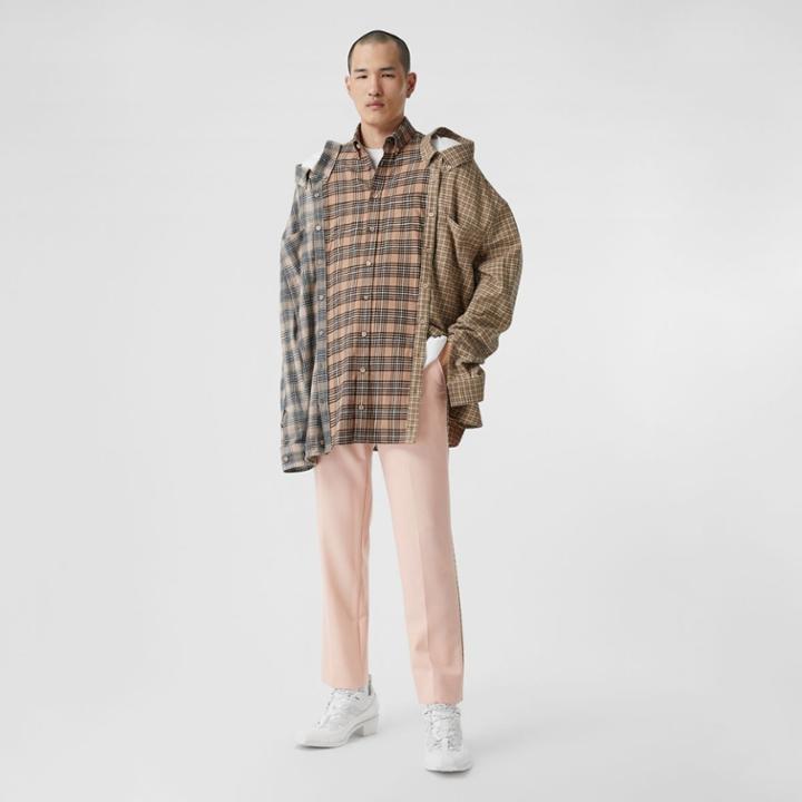 Burberry Burberry Check Side Stripe Dry Wool Twill Tailored Trousers, Size: 58, Pink