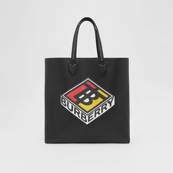 Burberry Burberry Large Logo Graphic Grainy Leather Tote, Black