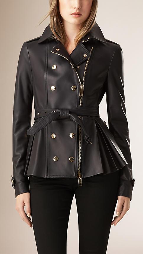 Burberry Pleated Peplum Leather Jacket