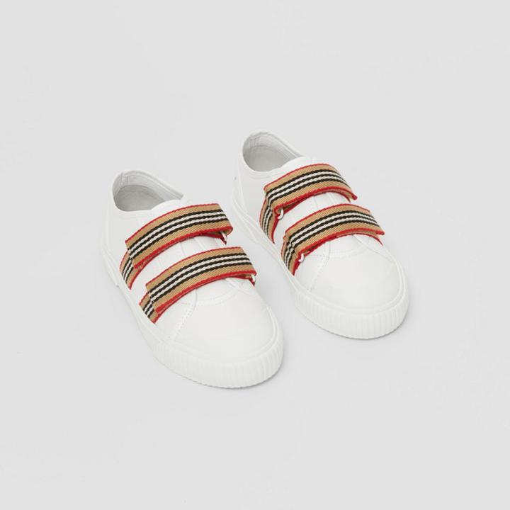 Burberry Burberry Childrens Icon Stripe Detail Leather Sneakers, Size: 27, White