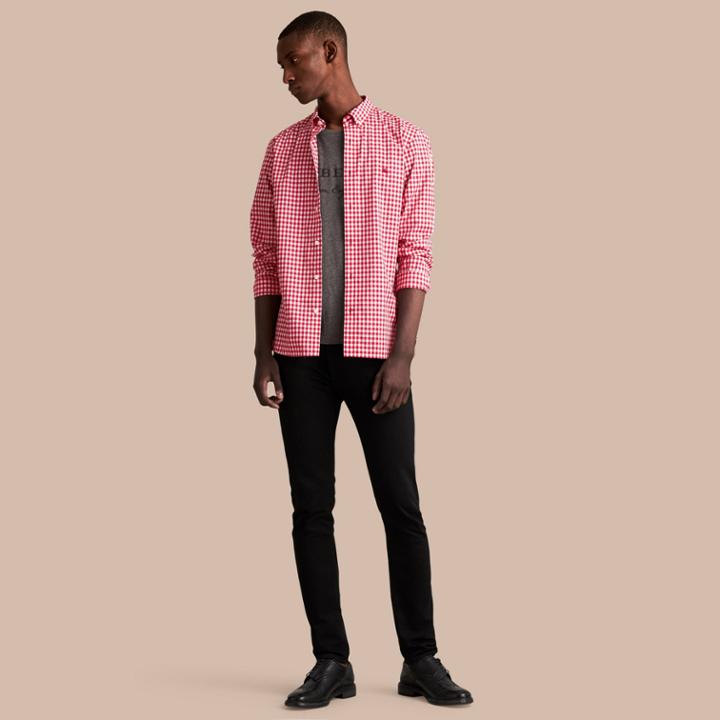 Burberry Burberry Button-down Collar Gingham Cotton Shirt, Red