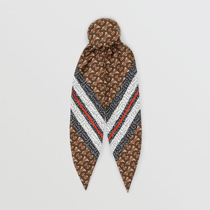 Burberry Burberry Monogram Stripe Print Silk Hair Scarf
