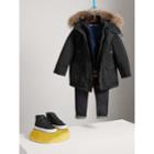 Burberry Burberry Fur-trimmed Down-filled Hooded Puffer Coat, Size: 6y, Black