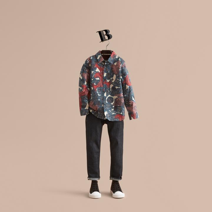 Burberry Burberry Beasts Print Cotton Shirt, Size: 10y, Blue