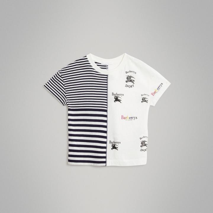 Burberry Burberry Archive Logo Print Striped Cotton T-shirt, Size: 10y, Blue
