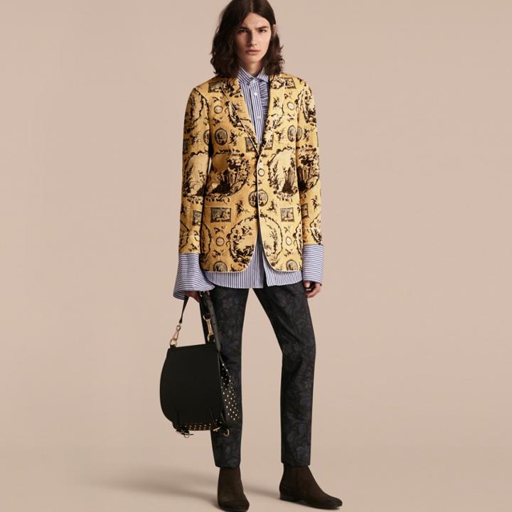 Burberry Burberry Wallpaper Print Cotton Silk Tailored Jacket, Size: 36, Yellow