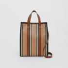 Burberry Burberry Small Icon Stripe E-canvas Portrait Tote Bag, Beige