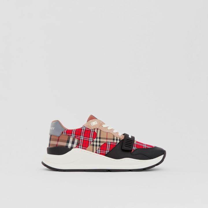 Burberry Burberry Contrast Check And Leather Sneakers, Size: 39