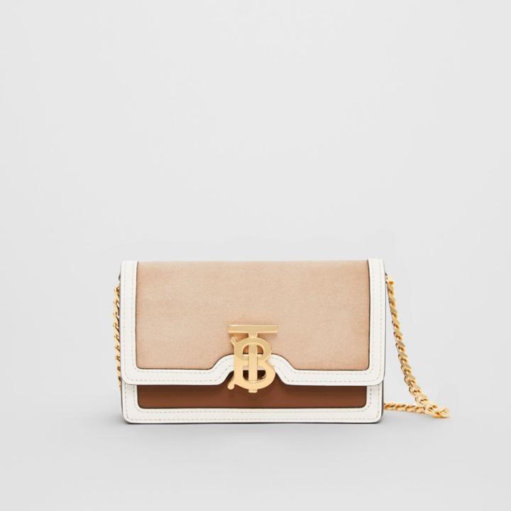 Burberry Burberry Mini Suede And Two-tone Leather Shoulder Bag, Beige