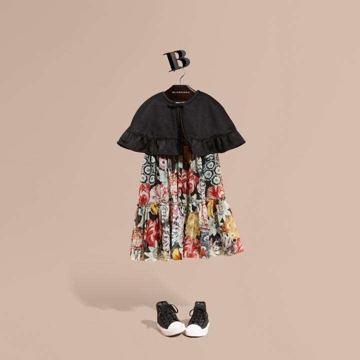 Burberry Burberry Ruffled Cashmere Cape, Black