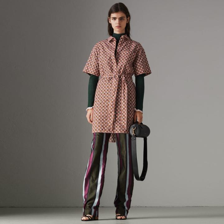 Burberry Burberry Tiled Archive Print Cotton Shirt Dress, Size: 00, Pink