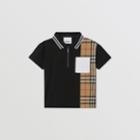 Burberry Burberry Childrens Vintage Check Panel Cotton Zip-front Polo Shirt, Size: 12m, Black