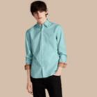 Burberry Burberry Check Detail Stretch Cotton Poplin Shirt, Size: Xl, Blue