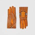 Burberry Burberry Monogram Intarsia Cashmere-lined Lambskin Gloves, Size: 7.5, Brown