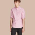 Burberry Burberry Check Detail Cotton Oxford Shirt, Pink