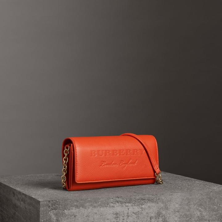 Burberry Burberry Embossed Leather Wallet With Chain, Orange