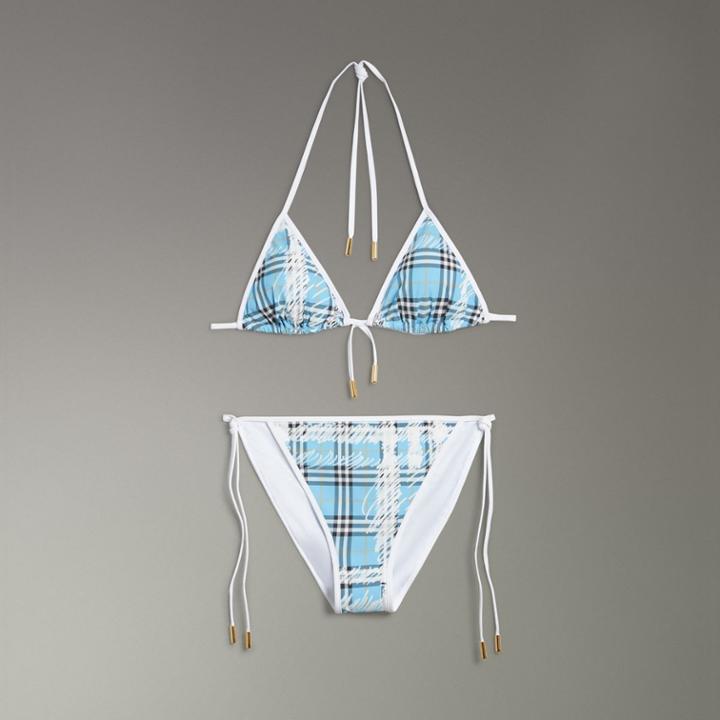 Burberry Burberry Scribble Check Triangle Bikini, Size: M, Blue