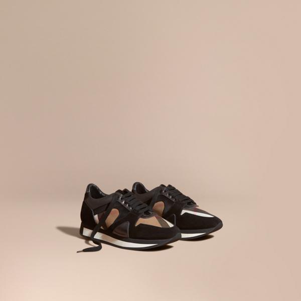 Burberry The Field Sneaker In Check, Suede And Leather