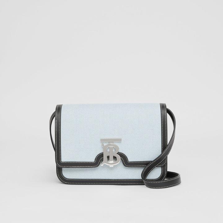 Burberry Burberry Small Two-tone Canvas And Leather Tb Bag, Blue