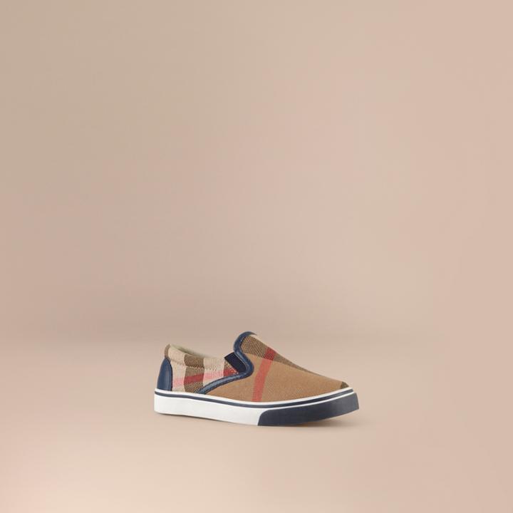 Burberry Burberry House Check Cotton Slip-on Trainers, Size: 27, Blue