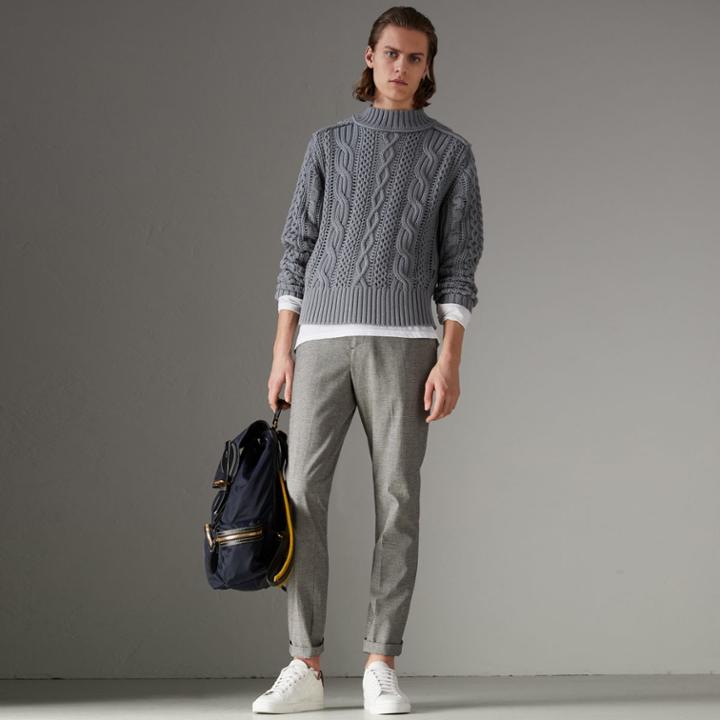 Burberry Burberry Open-stitch Detail Cable Knit Cotton Cashmere Sweater, Blue