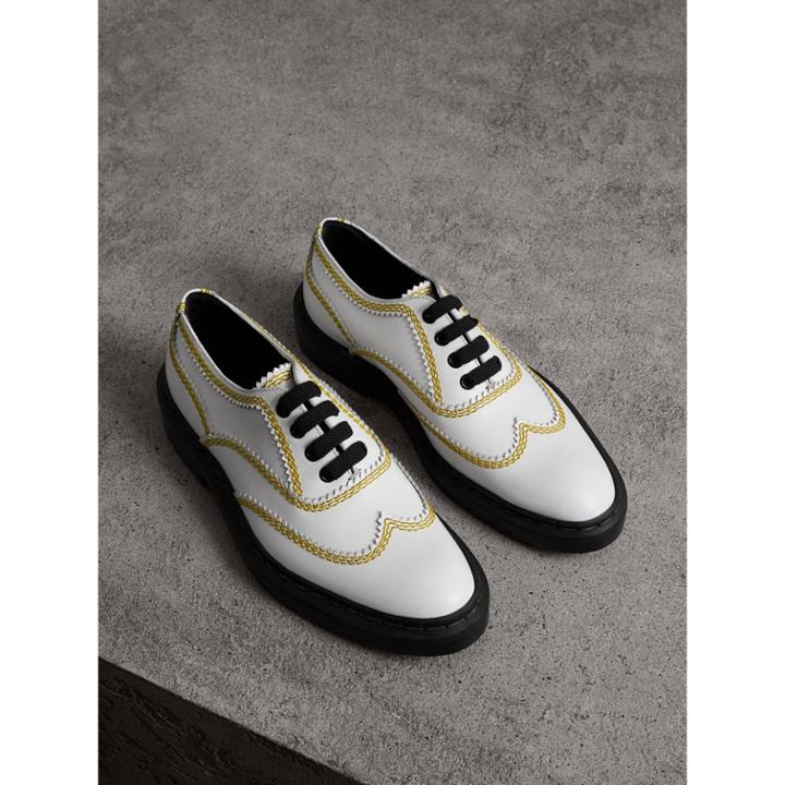Burberry Burberry Topstitch Leather Lace-up Shoes, Size: 35, White