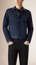 Burberry Burberry Denim Jacket With Leather Collar, Size: 38, Blue