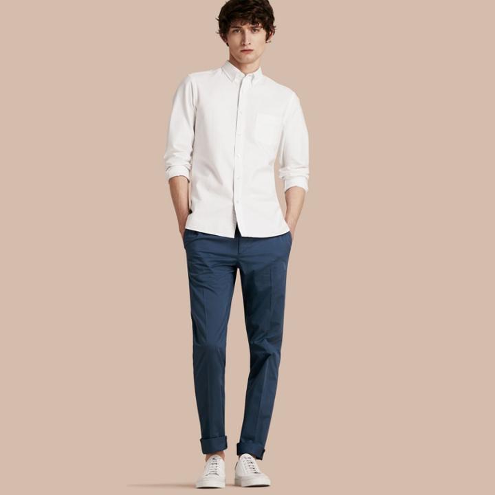 Burberry Burberry Slim Fit Stretch Cotton Trousers, Size: 46, Blue