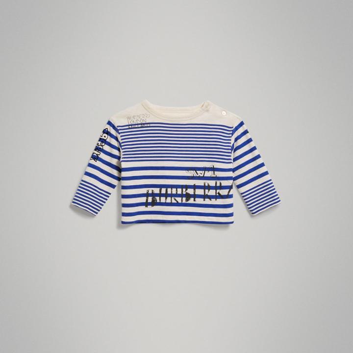 Burberry Burberry Long-sleeve Sw1 Print Cotton Top, Size: 18m, Blue