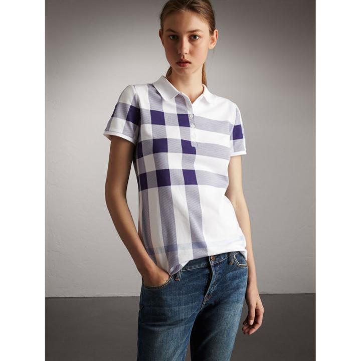 Burberry Burberry Check Stretch Cotton Piqu Polo Shirt, Size: Xs, Blue