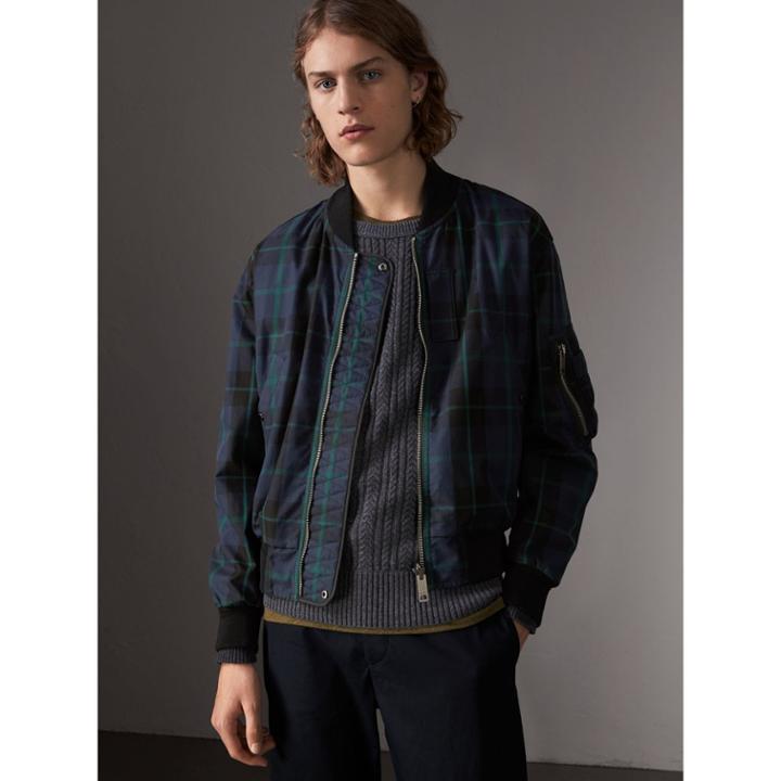 Burberry Burberry Reversible Check Cotton And Nylon Bomber Jacket, Size: 48