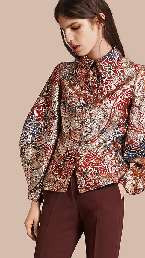 Burberry Metallic Floral Jacquard Sculptured Sleeve Shirt