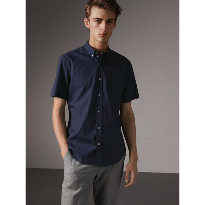 Burberry Burberry Short-sleeved Stretch Cotton Poplin Shirt, Blue