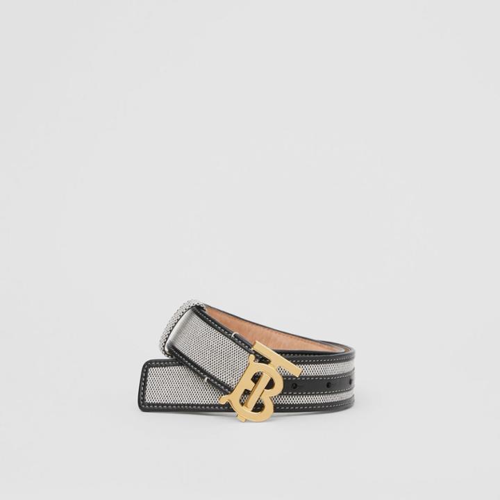 Burberry Burberry Monogram Motif Canvas And Leather Belt, Black