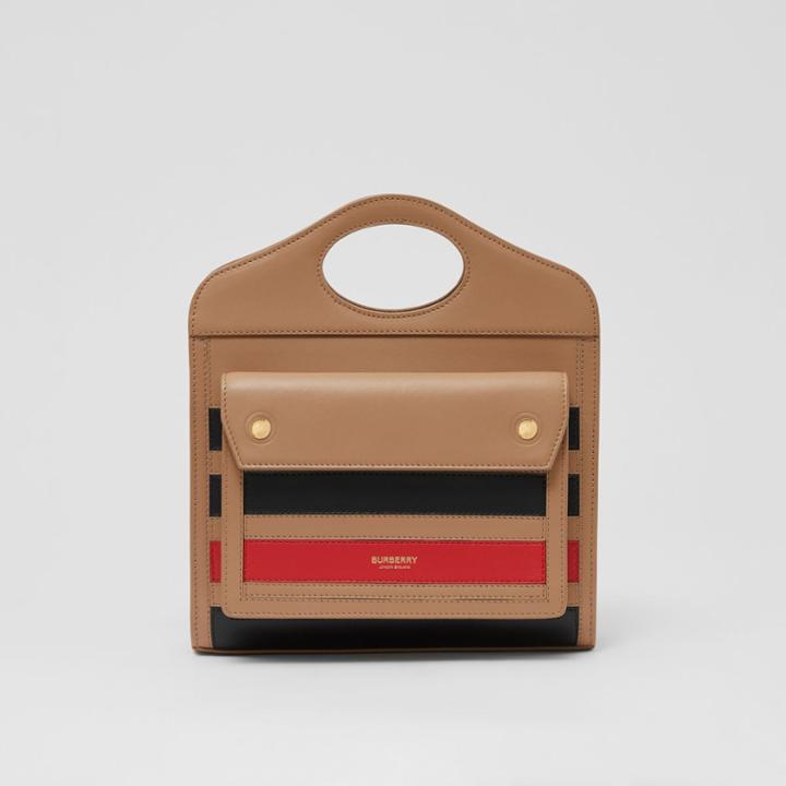 Burberry Burberry Mini Striped Intarsia Leather Pocket Bag, Beige