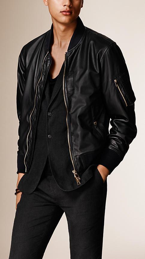 Burberry Brit Lightweight Lambskin Bomber Jacket