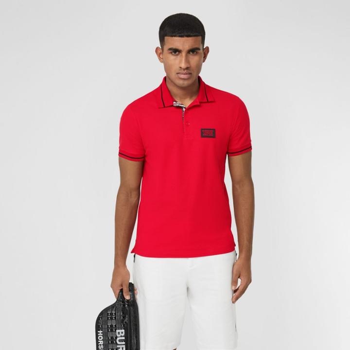 Burberry Burberry Logo Appliqu Cotton Piqu Polo Shirt, Size: M, Red