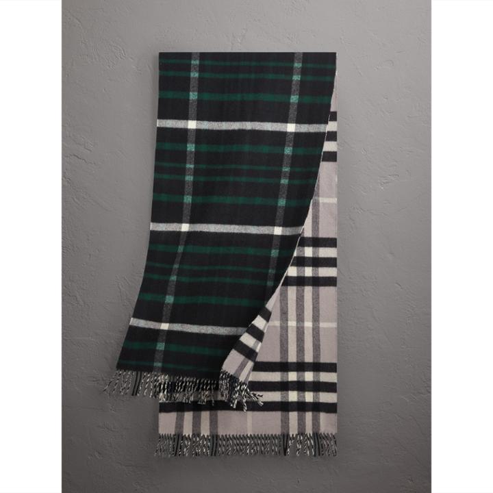 Burberry Burberry Check Wool Cashmere Oversize Scarf, Black